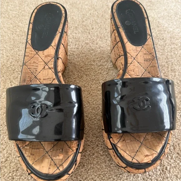 Chanel Black Wedge Sandals - Picture 1 of 5